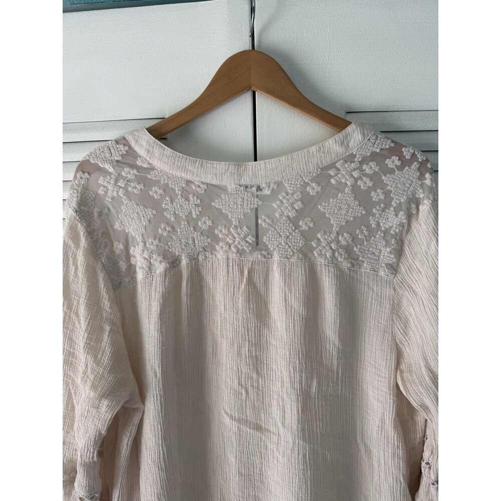Studio Woman 2X Cream Boho Lace Crochet Tunic Top - Picture 6 of 9